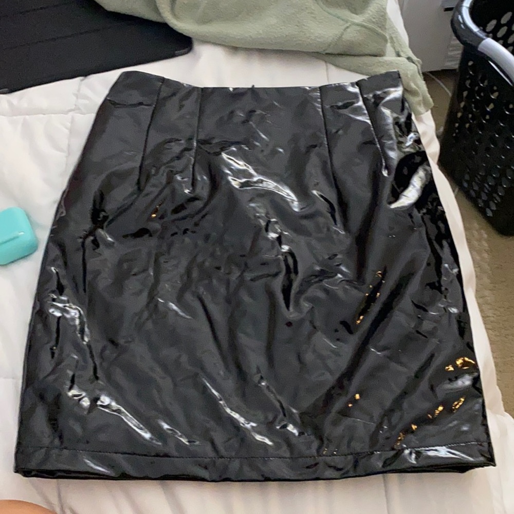 Black latex mini skirt